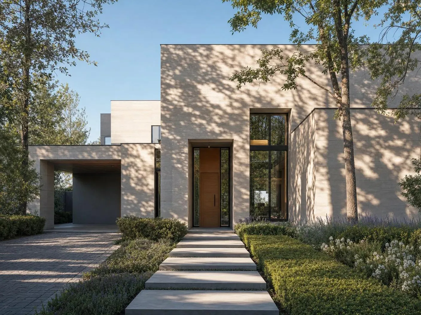 Casa residencial moderna con amplios ventanales